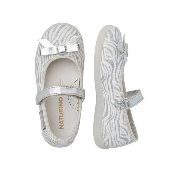 NATURINO CLARIES Zebra-print fabric ballet flats, White - Picture 1 of 14